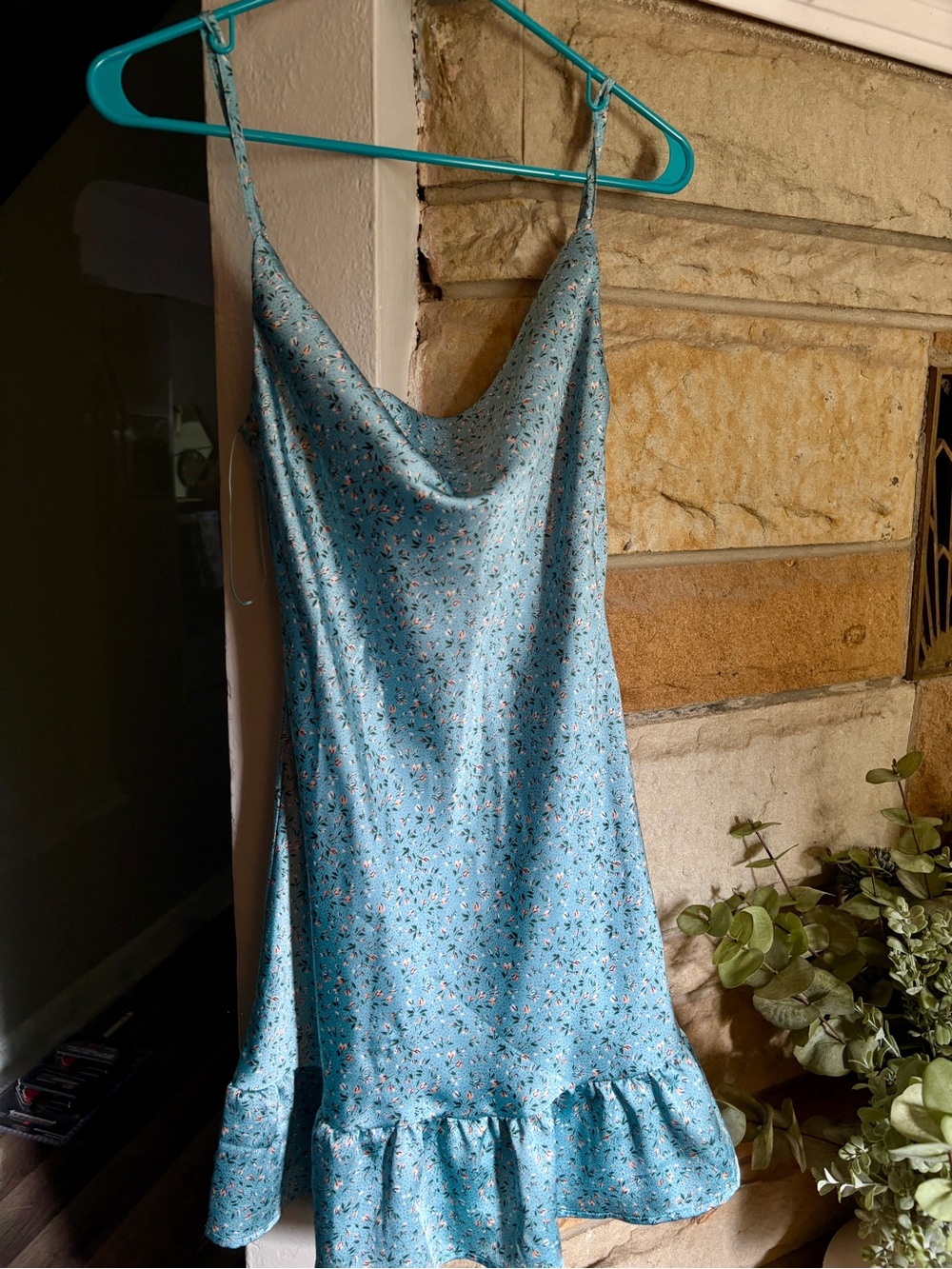 TCEC Sky Blue Floral Slip Dress with Ruffle Hem